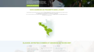 Capture d'écran montrant la carte des départements où se trouvent les agences Techni-Vert